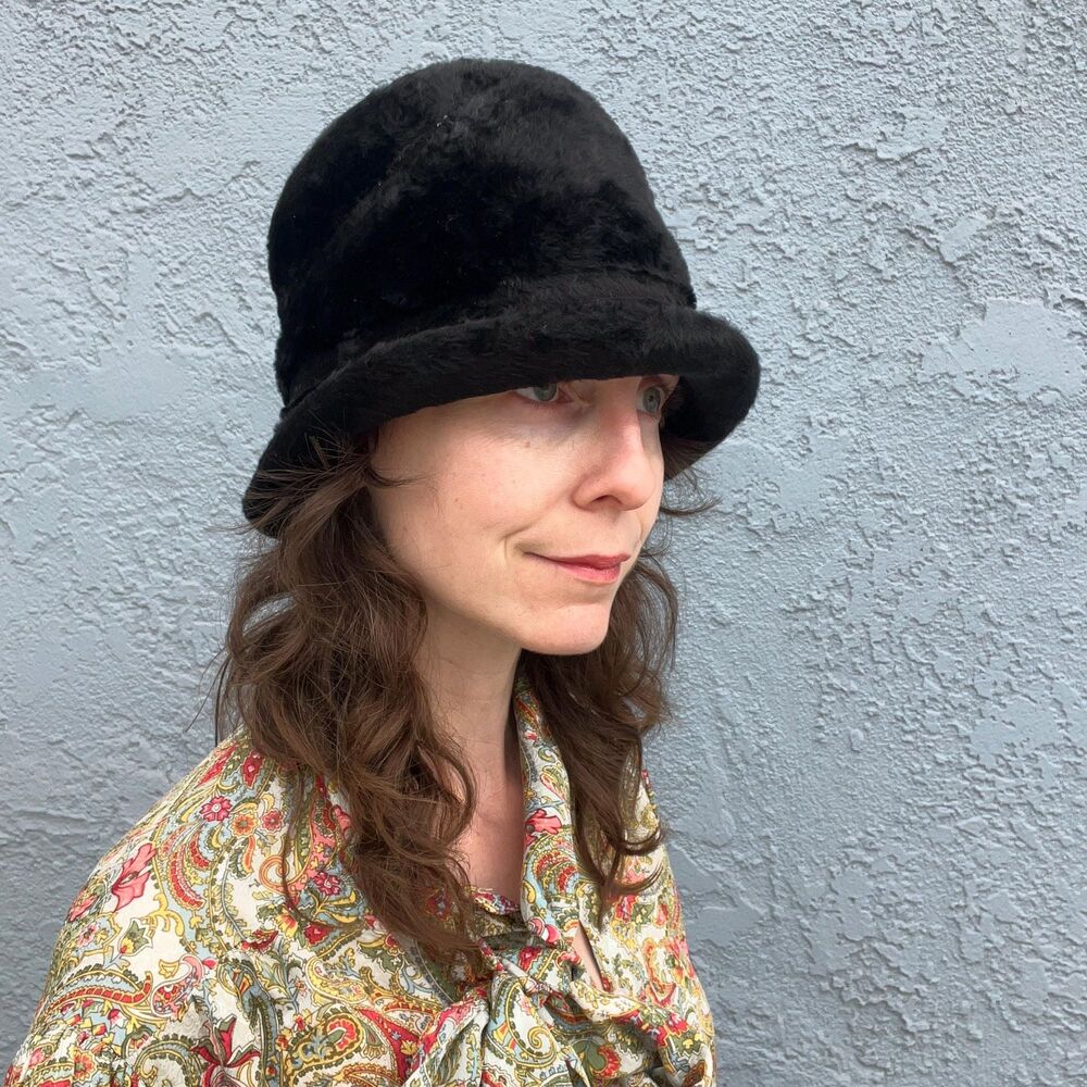 Vintage Black velvet Hat by Selene S/M antique stovepipe hat